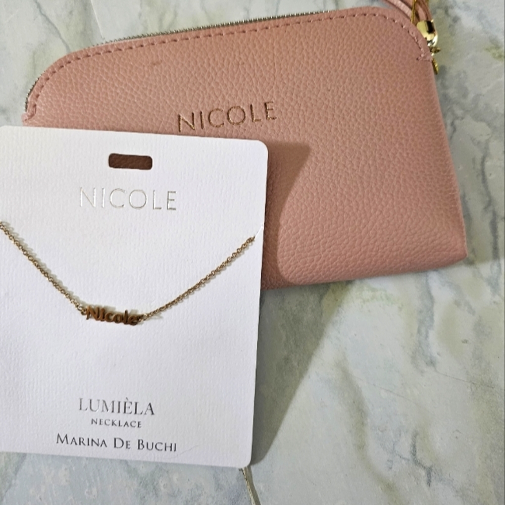 "Nicole" Lumiela Goldtone Necklace and Patstel Pink Clutch